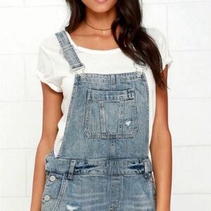 Blank NYC Medium Wash Short Distressed Denim Overalls
